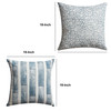 18 x 18 Square Cotton Accent Throw Pillow; Floral and Block Stripe Pattern; Set of 2; White; Blue; DunaWest