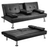 MEGA Futon Sofa Bed; Modern Faux Leather Convertible Folding Lounge Sofa for Living Room with 2 Cup Holders Removable Soft Armrests and Sturdy Metal Legs; Charming Black.