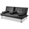 MEGA Futon Sofa Bed; Modern Faux Leather Convertible Folding Lounge Sofa for Living Room with 2 Cup Holders Removable Soft Armrests and Sturdy Metal Legs; Charming Black.