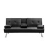 MEGA Futon Sofa Bed; Modern Faux Leather Convertible Folding Lounge Sofa for Living Room with 2 Cup Holders Removable Soft Armrests and Sturdy Metal Legs; Charming Black.