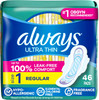 Feminine Pads for Women, Ultra-Thin with Flexi-Wings, Unscented, Size 1, Absorbent, 184 Count (4 packs of 46)