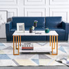  Coffee Table;  2 Layers 1.5cm Thick Marble MDF Rectangle 39.37" L Tabletop Iron Coffee Table ;  Dining Room;  Coffee Shop;  Resterant;  White Top;  Gol