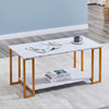  Coffee Table;  2 Layers 1.5cm Thick Marble MDF Rectangle 39.37" L Tabletop Iron Coffee Table ;  Dining Room;  Coffee Shop;  Resterant;  White Top;  Gol