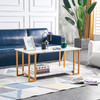  Coffee Table;  2 Layers 1.5cm Thick Marble MDF Rectangle 39.37" L Tabletop Iron Coffee Table ;  Dining Room;  Coffee Shop;  Resterant;  White Top;  Gol