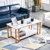  Coffee Table;  2 Layers 1.5cm Thick Marble MDF Rectangle 39.37" L Tabletop Iron Coffee Table ;  Dining Room;  Coffee Shop;  Resterant;  White Top;  Gol