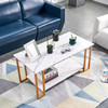  Coffee Table;  2 Layers 1.5cm Thick Marble MDF Rectangle 39.37" L Tabletop Iron Coffee Table ;  Dining Room;  Coffee Shop;  Resterant;  White Top;  Gol