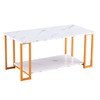  Coffee Table;  2 Layers 1.5cm Thick Marble MDF Rectangle 39.37" L Tabletop Iron Coffee Table ;  Dining Room;  Coffee Shop;  Resterant;  White Top;  Gol