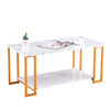  Coffee Table;  2 Layers 1.5cm Thick Marble MDF Rectangle 39.37" L Tabletop Iron Coffee Table ;  Dining Room;  Coffee Shop;  Resterant;  White Top;  Gol