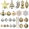 109 CT Gold Christmas Ornaments Set 2022 Decorative Christmas Tree Decorations; Various 25 styles of Xmas Decor with Christmas Balls; Stocks; Star; Icicle; Snow Flakes; Candy; Onion for Holiday