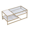 Golden Coffee Table with Storage Shelf;  Tempered Glass Coffee Table with Metal Frame for Living Room&Bedroom