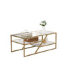 Golden Coffee Table with Storage Shelf;  Tempered Glass Coffee Table with Metal Frame for Living Room&Bedroom