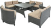 6-Piece Outdoor Wicker Sofa Set, Patio Rattan Dinning Set, Sectional Sofa with Thick Cushions and Pillows, Plywood Table Top, For Garden, Yard, Deck
