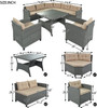 6-Piece Outdoor Wicker Sofa Set, Patio Rattan Dinning Set, Sectional Sofa with Thick Cushions and Pillows, Plywood Table Top, For Garden, Yard, Deck