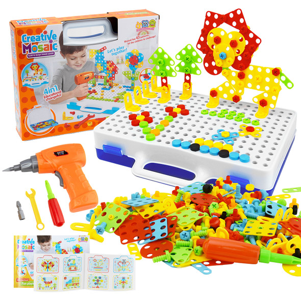 237 Pieces Creative Toy Drill Puzzle Set; STEM Learning Educational Toys; 3D Construction Engineering Building Blocks for Boys and Girls Ages 3 4 5 6 7 8 9 10 Year Old