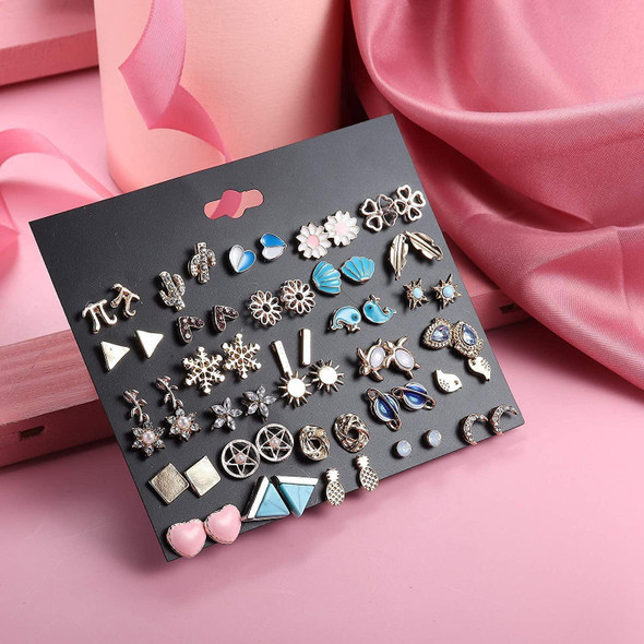 72 Pairs Cute Cartilage Earring Assorted Multiple Stud Earrings Set CZ Bow Star Flower Heart Ball Simple Drop Earrings Stud for Women Pack Fashion Jewelry
