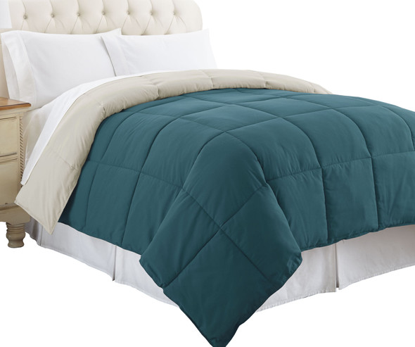 Genoa King Size Box Quilted Reversible Comforter ; Blue and Gray; DunaWest