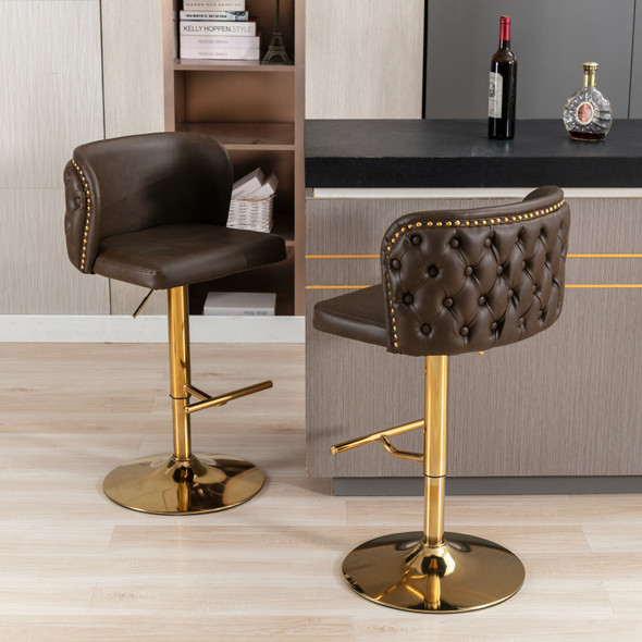 Swivel Barstools Adjusatble Seat Height; Modern PU Upholstered Bar Stools with the whole Back Tufted; for Home Pub and Kitchen Island(Brown; Set of 2)