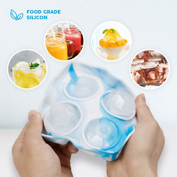 KOIOS Ice Cube Trays, Ice Cubes Silicone Molds with Lids, Ice Trays Cubes BPA free Diamond Ice Maker, Easy-Release Flexible Ice Molds for Freezer, Whiskey & Cocktails, White-Blue (2-Pack)