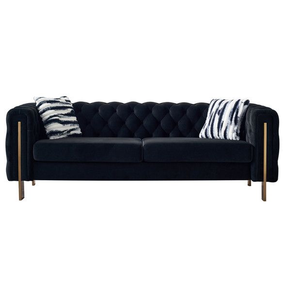 Chesterfield Modern Tufted Velvet Living Room Sofa, 84.25''W Couch,Black