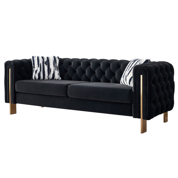 Chesterfield Modern Tufted Velvet Living Room Sofa, 84.25''W Couch,Black