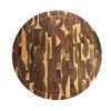 A top-down view of the Acacia Round End Grain Board, highlighting the beautiful mosaic-like pattern of the end-grain construction and the rich, contrasting tones of the acacia wood.