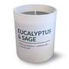 A clear, isolated product shot of the Eucalyptus & Sage candle in its frosted white glass jar against a plain white background.