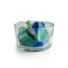 A clear, isolated product shot of the glass bowl filled with the multi-colored sea glass stones against a plain white background.