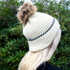 Ivory Sweater Pom Beanie - Embroidered