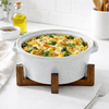 Forma Small Round Stoneware Baker with Lid & Acacia Stand - Bel Piatto