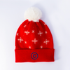 Snowflakes Pom Beanie-Red - Embroidered