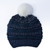 Metallic Navy Pom Beanie