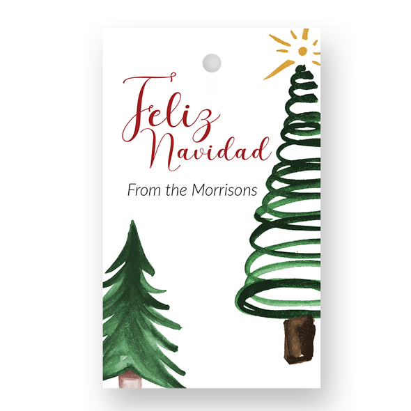 Sketched Tree Feliz Navidad Gift Tags - Set of 41 - Pearl Sketched Tree Feliz Navidad Gift Tags - Set of 41 - Pearl