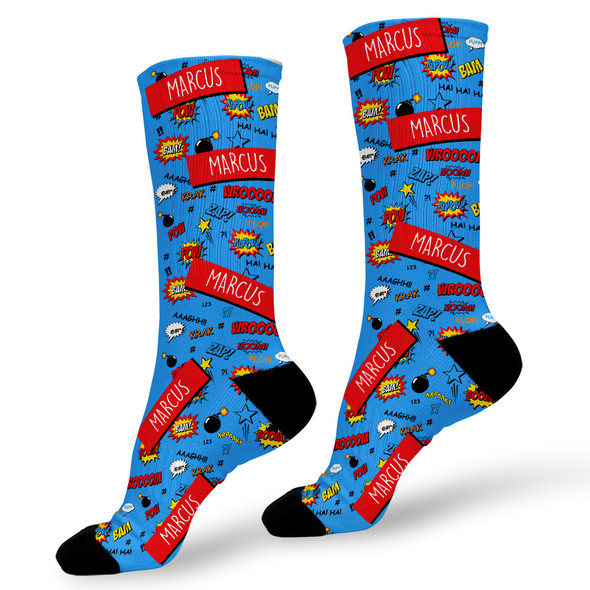 Super Hero Exclamations Personalized Socks Super Hero Exclamations Personalized Socks