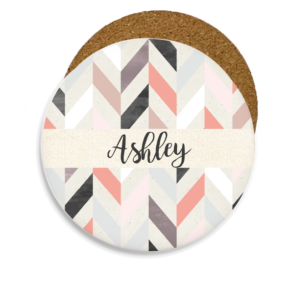 Coral Calico Herringbone Sandstone Coaster Coral Calico Herringbone Sandstone Coaster