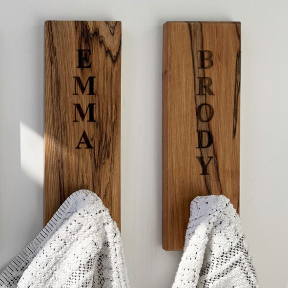 Red Birch Towel Hanger - Engraved Red Birch Towel Hanger - Engraved