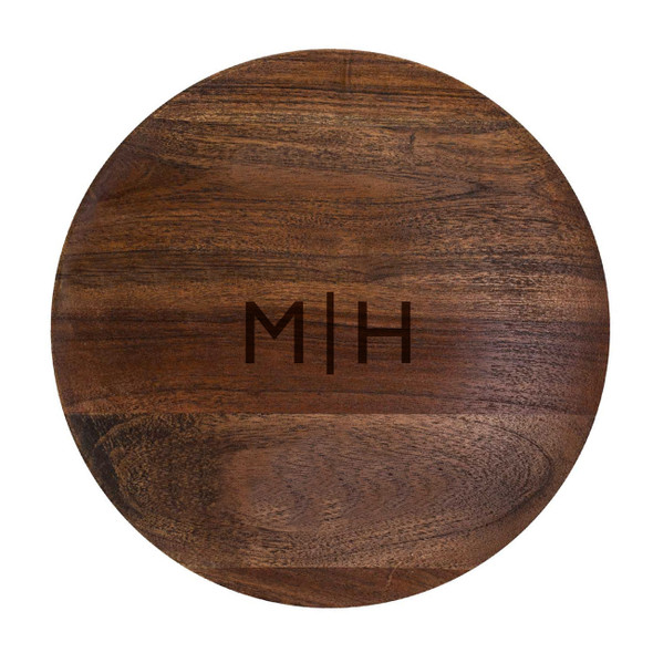 Acacia Wood Charger - Engraved Split Monogram Acacia Wood Charger - Engraved Split Monogram
