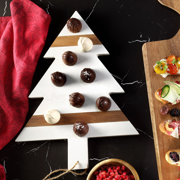 Holiday Tree Shaped Stone & Acacia Board - Engraved Diamonds Holiday Tree Shaped Stone & Acacia Board - Engraved Diamonds