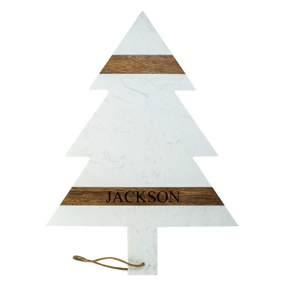 Holiday Tree Shaped Stone & Acacia Board - Engraved Name Holiday Tree Shaped Stone & Acacia Board - Engraved Name
