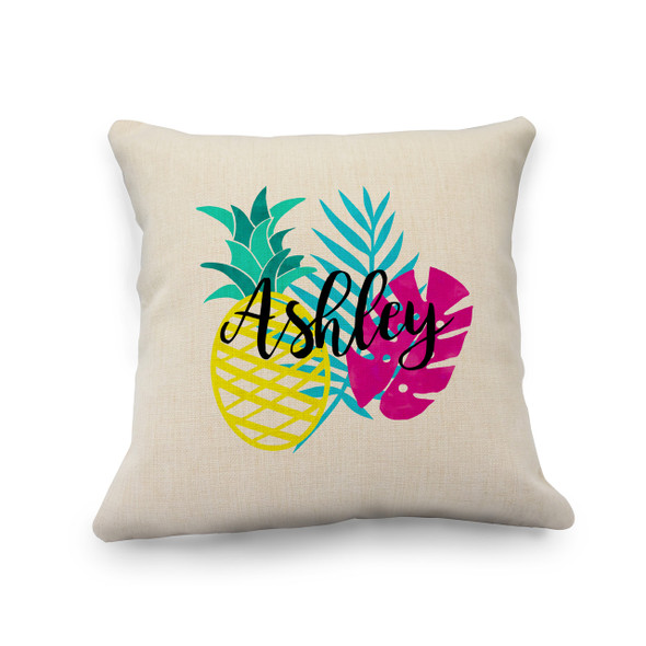 Tropical Pineapple Natural Pillow Cover Tropical Pineapple Natural Pillow Cover