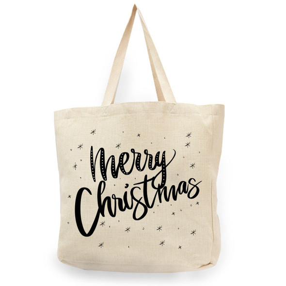 Merry Christmas Script Natural Shopper Tote Merry Christmas Script Natural Shopper Tote