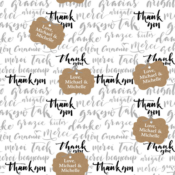 Thank You Around the World Personalized Gift Wrap-B&W Thank You Around the World Personalized Gift Wrap-B&W