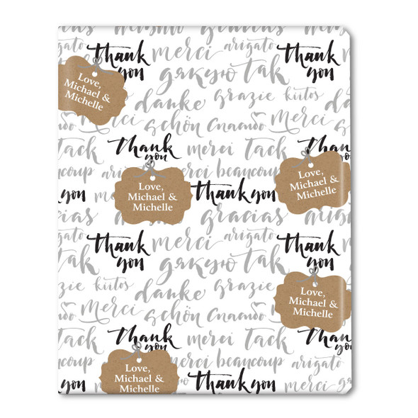 Thank You Around the World Personalized Gift Wrap-B&W Thank You Around the World Personalized Gift Wrap-B&W