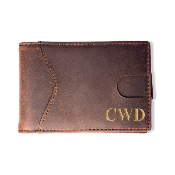 Brown Leather Slim Wallet - Stamped Brown Leather Slim Wallet - Stamped