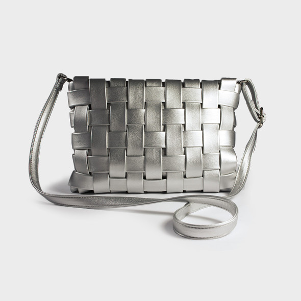 Monroe Woven Clutch/Crossbody- Silver - Vegan Leather Monroe Woven Clutch/Crossbody- Silver - Vegan Leather