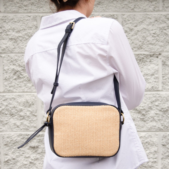 Archer Crossbody - Navy/Raffia - Vegan Leather Archer Crossbody - Navy/Raffia - Vegan Leather
