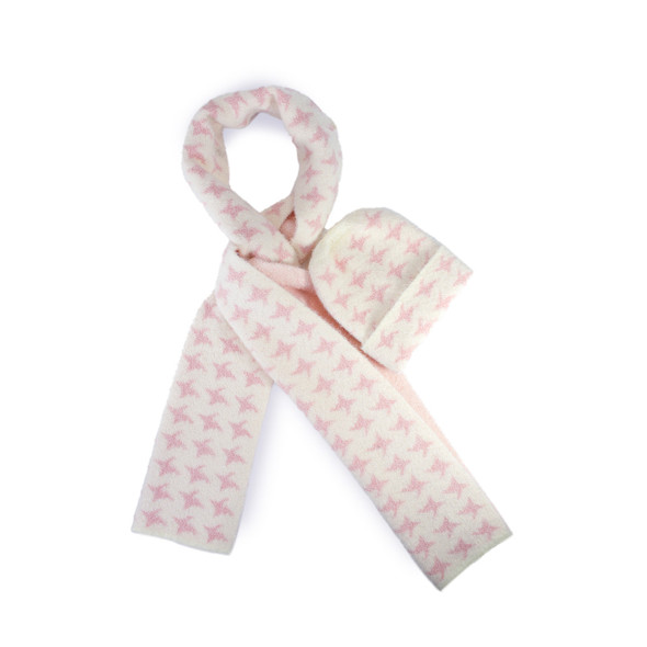 Pink Houndstooth Beanie & Scarf Set