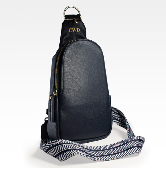 Sharla Sling Bag- Navy - Vegan Leather - Stamped Sharla Sling Bag- Navy - Vegan Leather - Stamped