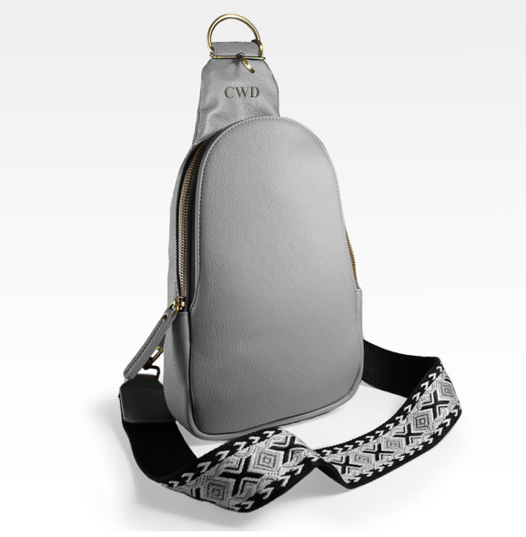Sharla Sling Bag- Gray - Vegan Leather - Stamped Sharla Sling Bag- Gray - Vegan Leather - Stamped