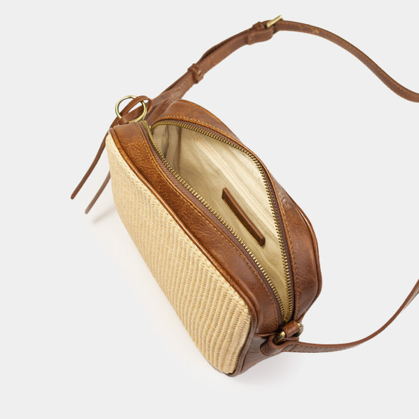 Archer Crossbody - Brown/Raffia - Vegan Leather - Embroidered