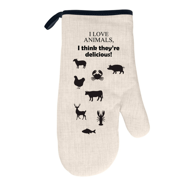 I Love Animals Natural/Black Oven Mitt I Love Animals Natural/Black Oven Mitt
